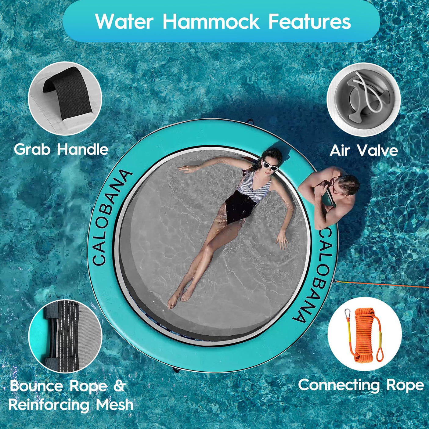Round Floating Ring Inflatable Water Hammock Heavy Duty River Floats Lake Raft for Adults Tanning Pool Lounger Float Island Platform Pad Mat for Party