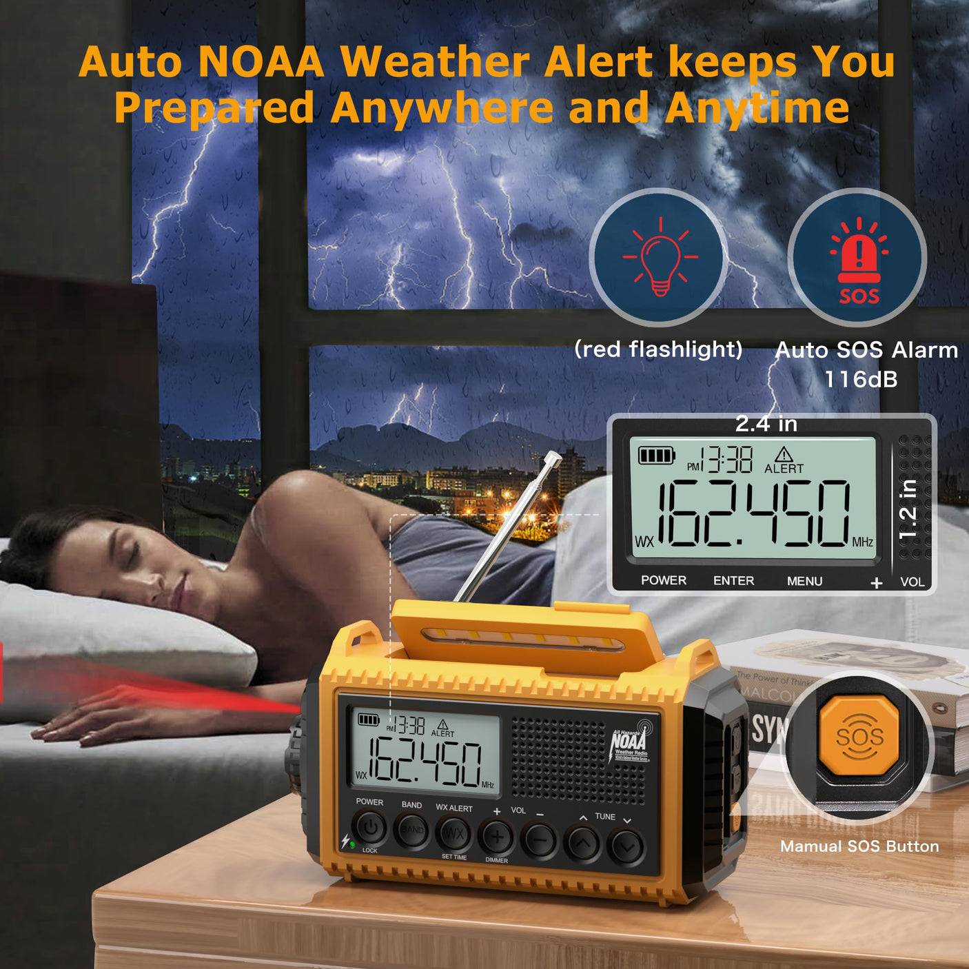 NOAA Weather Radio, Emergency Hand Crank Radio with Solar Charger, Portable Battery Operated AM FM Shortwave Radio with LED Flashlight, USB Charger, Earbud Jack, SOS Alert for Home Survival Hurricane