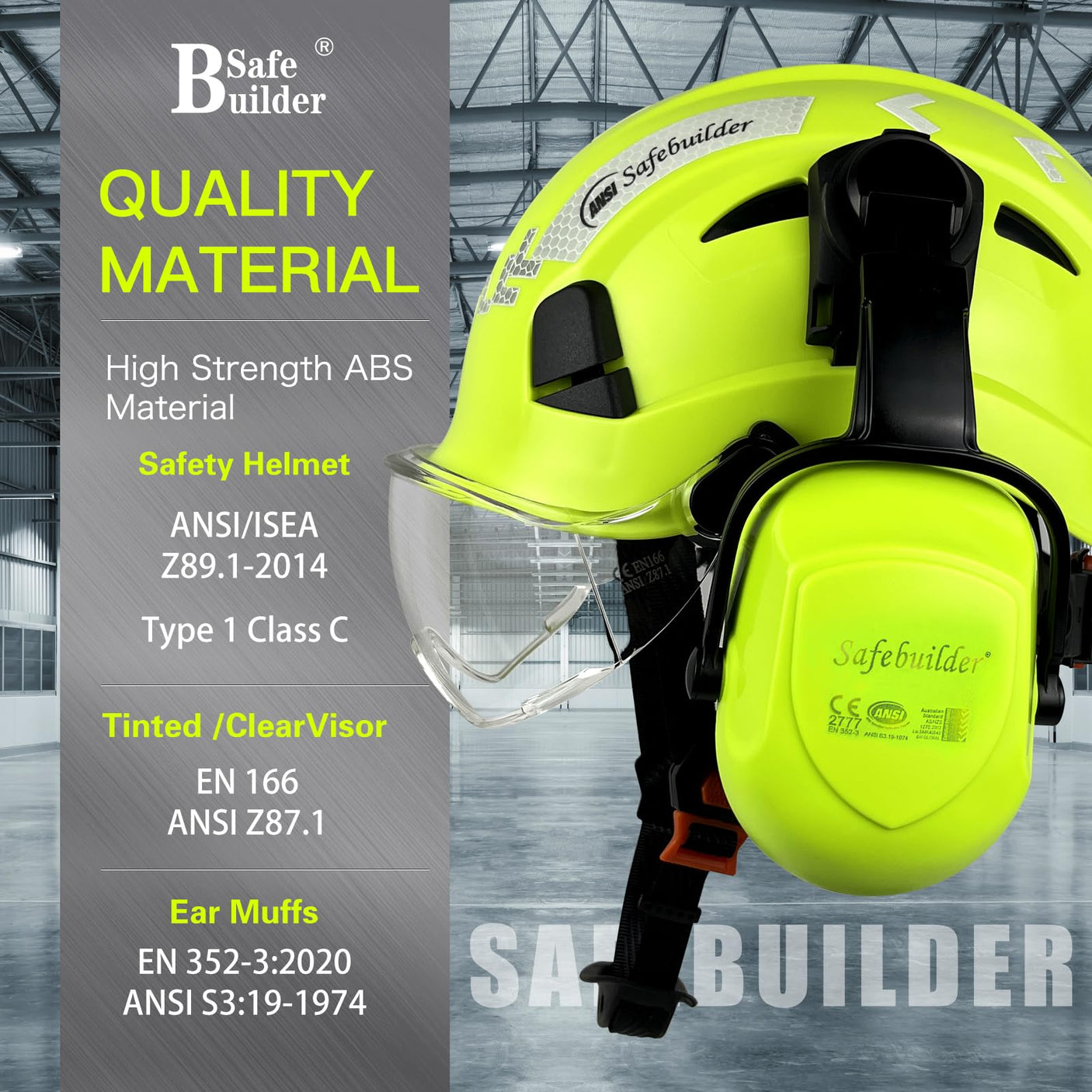 Industrial Safety Helmet with Visor Ear Muffs Hard Hat with Visor Vented Hardhats Construction Work Head Protection ANSI