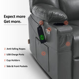 MCombo Power Lift Recliner Chair for Elderly, Lift Chair with Heat and Massage, USB Ports, Cup Holders, Faux Leather 7519 (Medium, Dark Brown)
