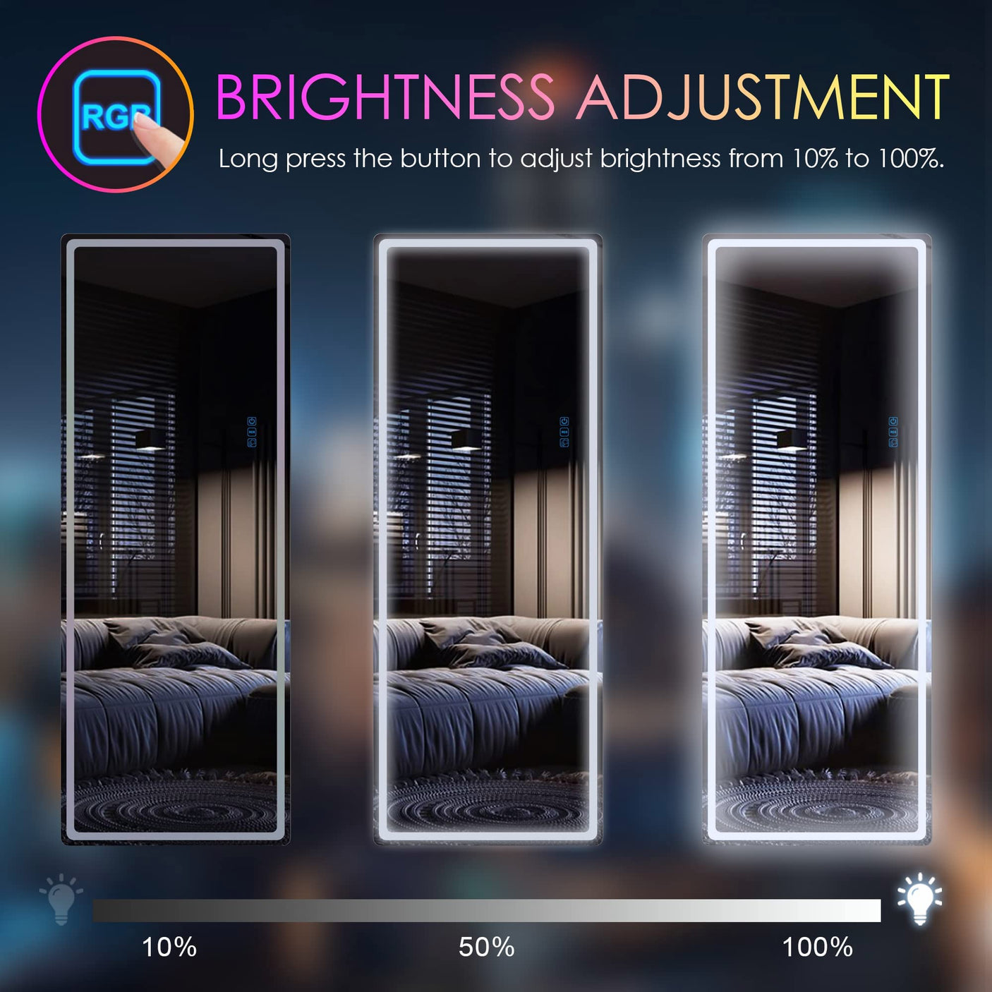 LVSOMT LED RGB Full Length Mirror, Full Body Mirror with Lights, Wall Mounted Lighted Mirror, Over The Door Hanging Mirror, 14 LED Light + Dimmable Brightness + Adjustable Speed, 47" x 16"