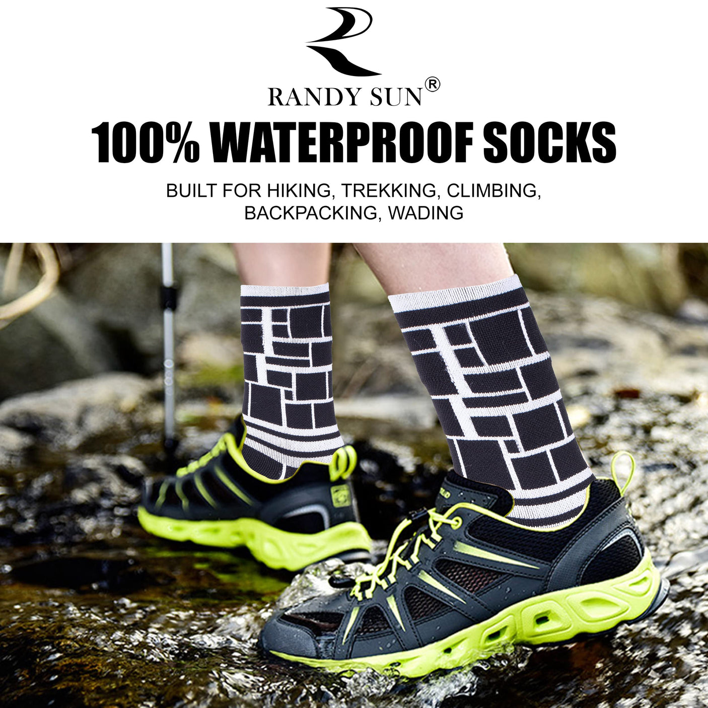 RANDY SUN Waterproof Socks, Unisex Hiking Wading Trail Running Kayaking Crew Socks