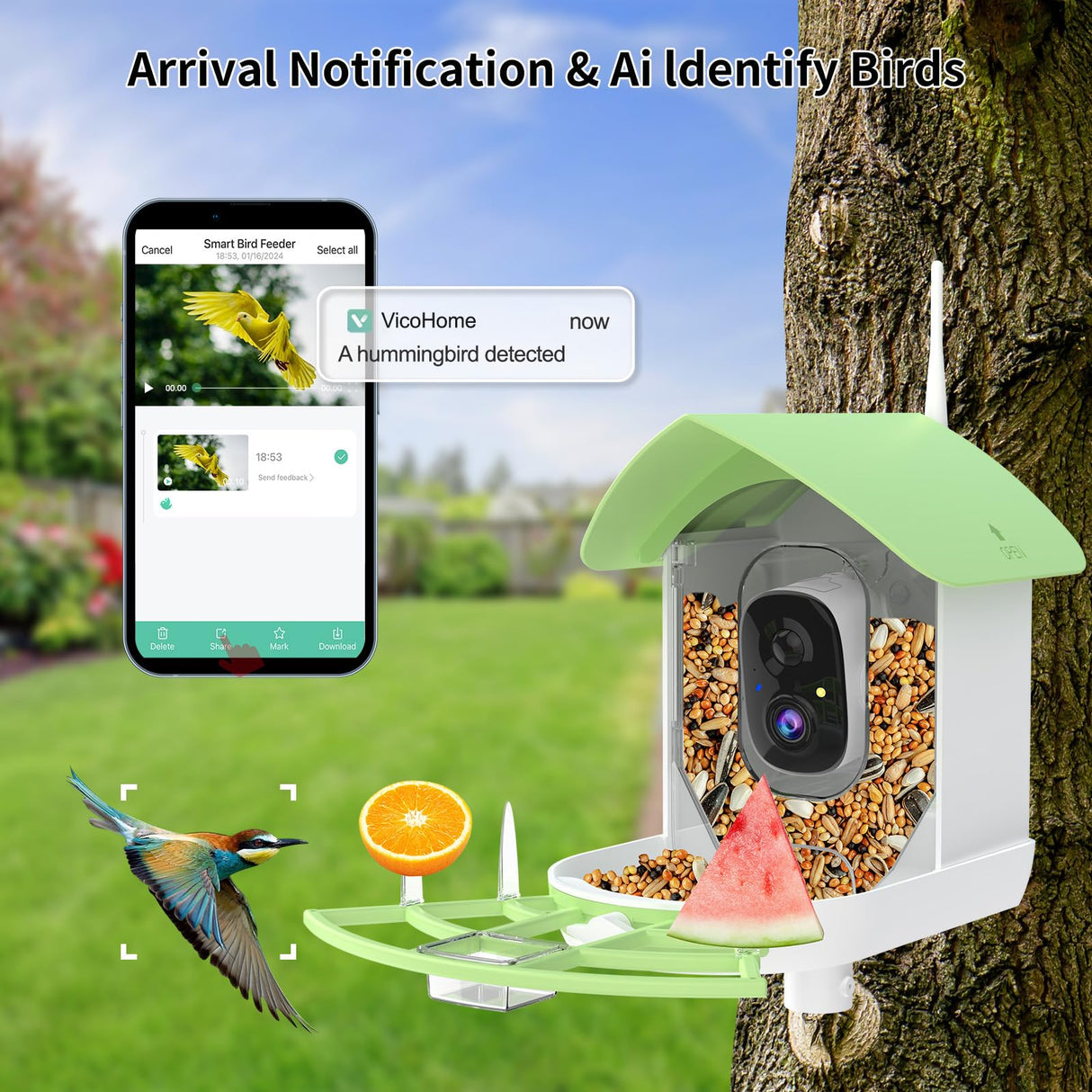Bird Feeder with Camera,AI Identify Birds Species,Smart Birds Camera with Solar Powered,Auto Record 2K Birds Video in Backyard,Instant Notifications,Ideal Gifts for Family and Bird Lovers,Navy Blue