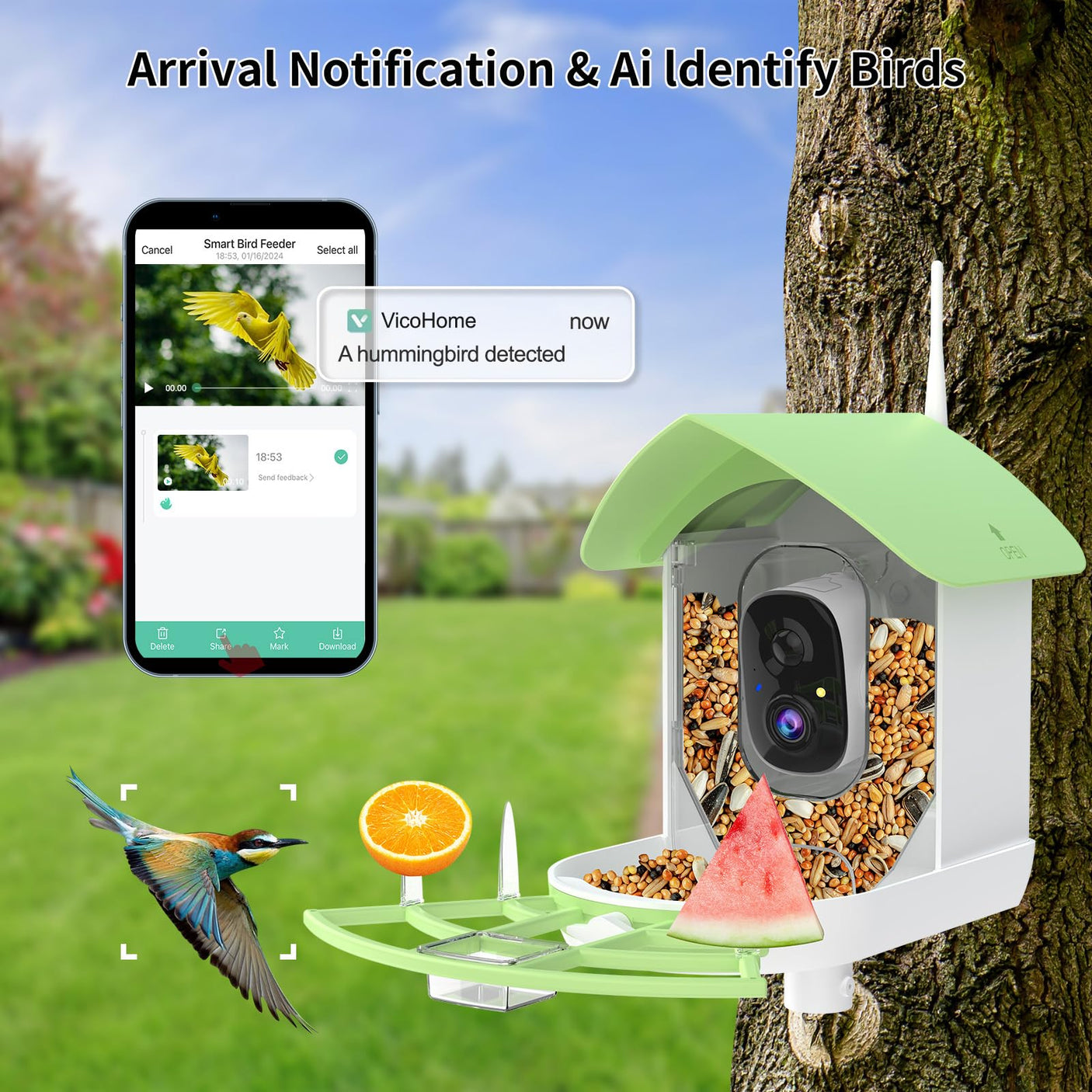 Bird Feeder with Camera,AI Identify Birds Species,Smart Birds Camera with Solar Powered,Auto Record 2K Birds Video in Backyard,Instant Notifications,Ideal Gifts for Family and Bird Lovers,Navy Blue