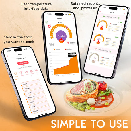 Smart Bluetooth Wireless Meat Thermometer Digital,2 Pcs Probe & LCD Screen for Grill,BBQ,Smoker,Air Fryer,Kitchen, Oven,Perfect for Turkey,Steak,Chicken