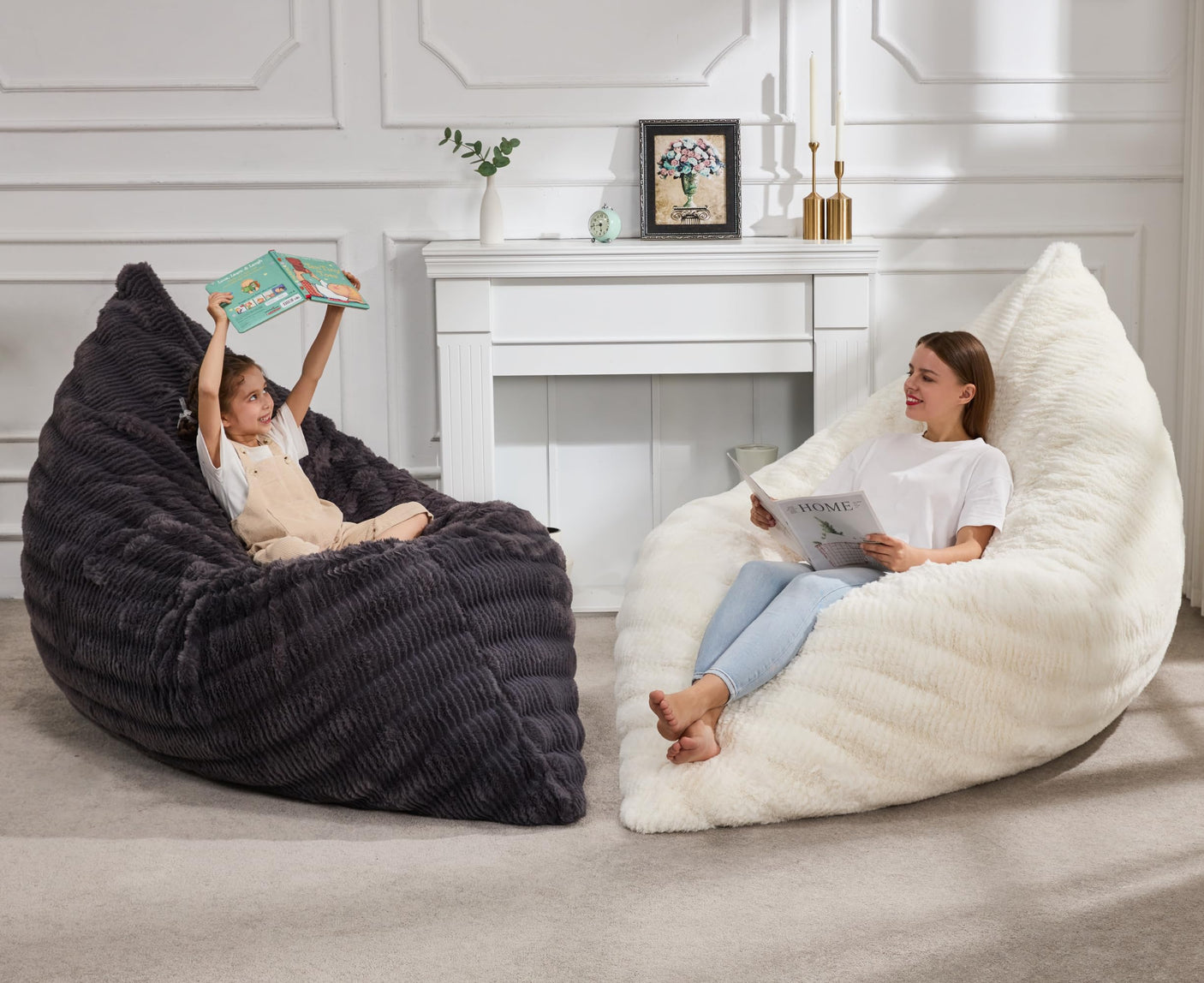 Hobestluk 3 in 1 Bean Bag Chair Giant Bean Bag Chairs Convertible Bean Bag Floor Cushion with Machine Washable Cover, Beanbag Chairs for Adult (Dark Grey)