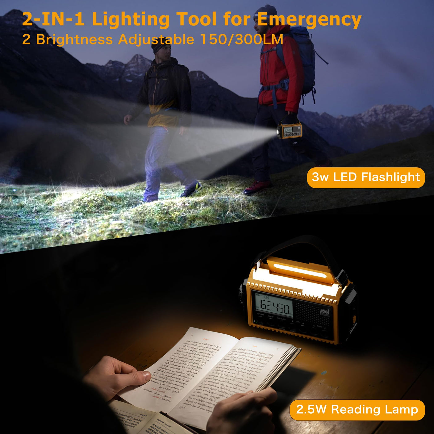 NOAA Weather Radio, Emergency Hand Crank Radio with Solar Charger, Portable Battery Operated AM FM Shortwave Radio with LED Flashlight, USB Charger, Earbud Jack, SOS Alert for Home Survival Hurricane