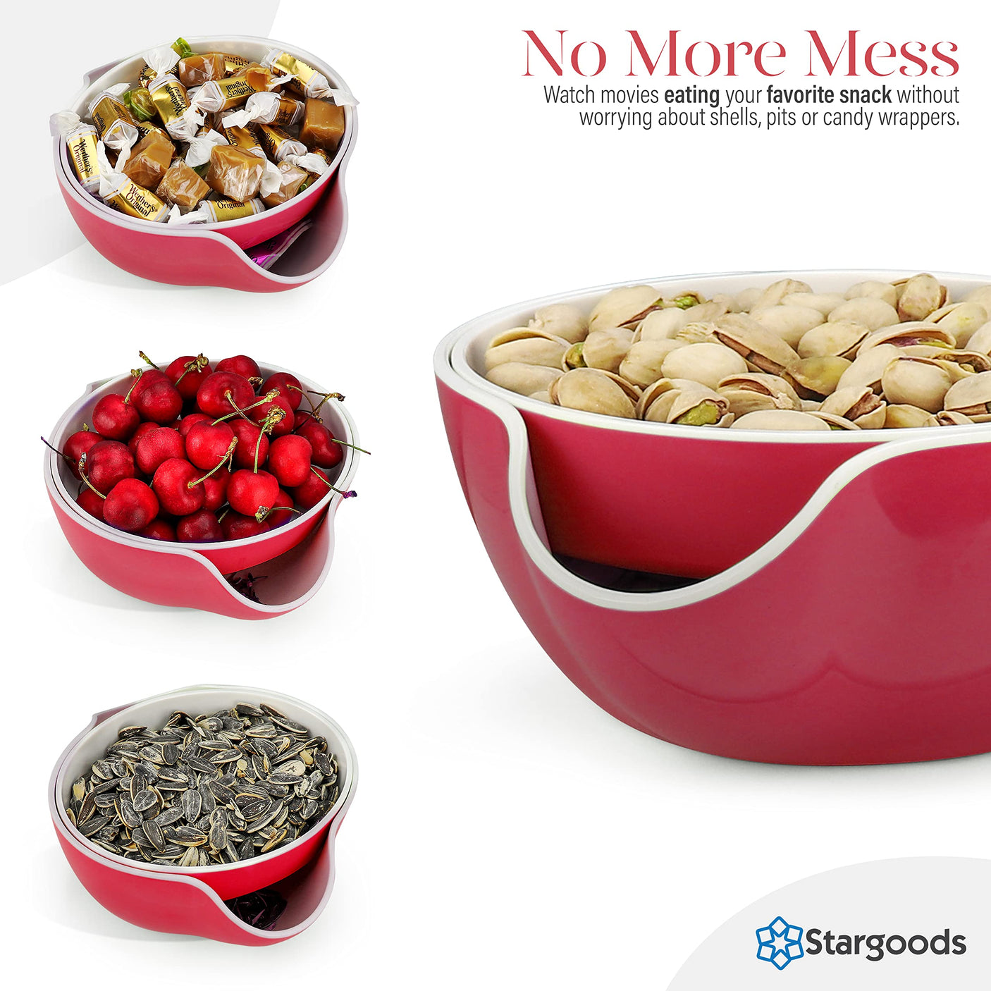 Pistachio Bowl, Snack Serving Dish, Double Peanut Bowl with Nut Seeds Shell Candy Storage, Green