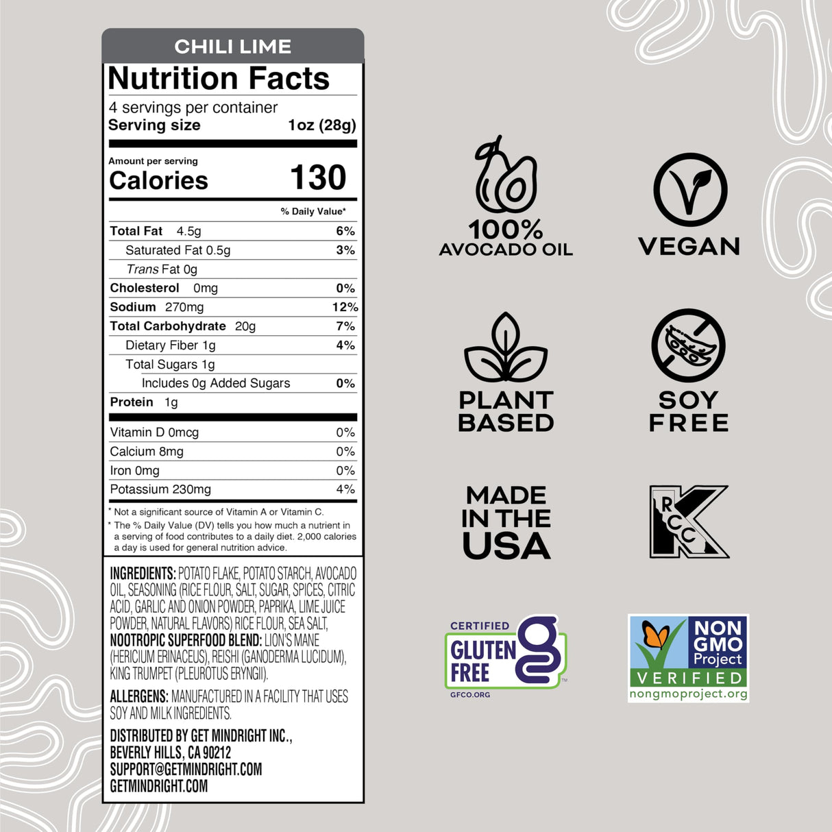 MINDRIGHT Superfood Vegan Nootropic Snack Popped Veggie Chips Variety Pack - Gluten Free Non-Gmo Grain Free - Brain Food Healthy Chips To Help Enhance Mood, Energy & Focus (4oz, 4 Pack)