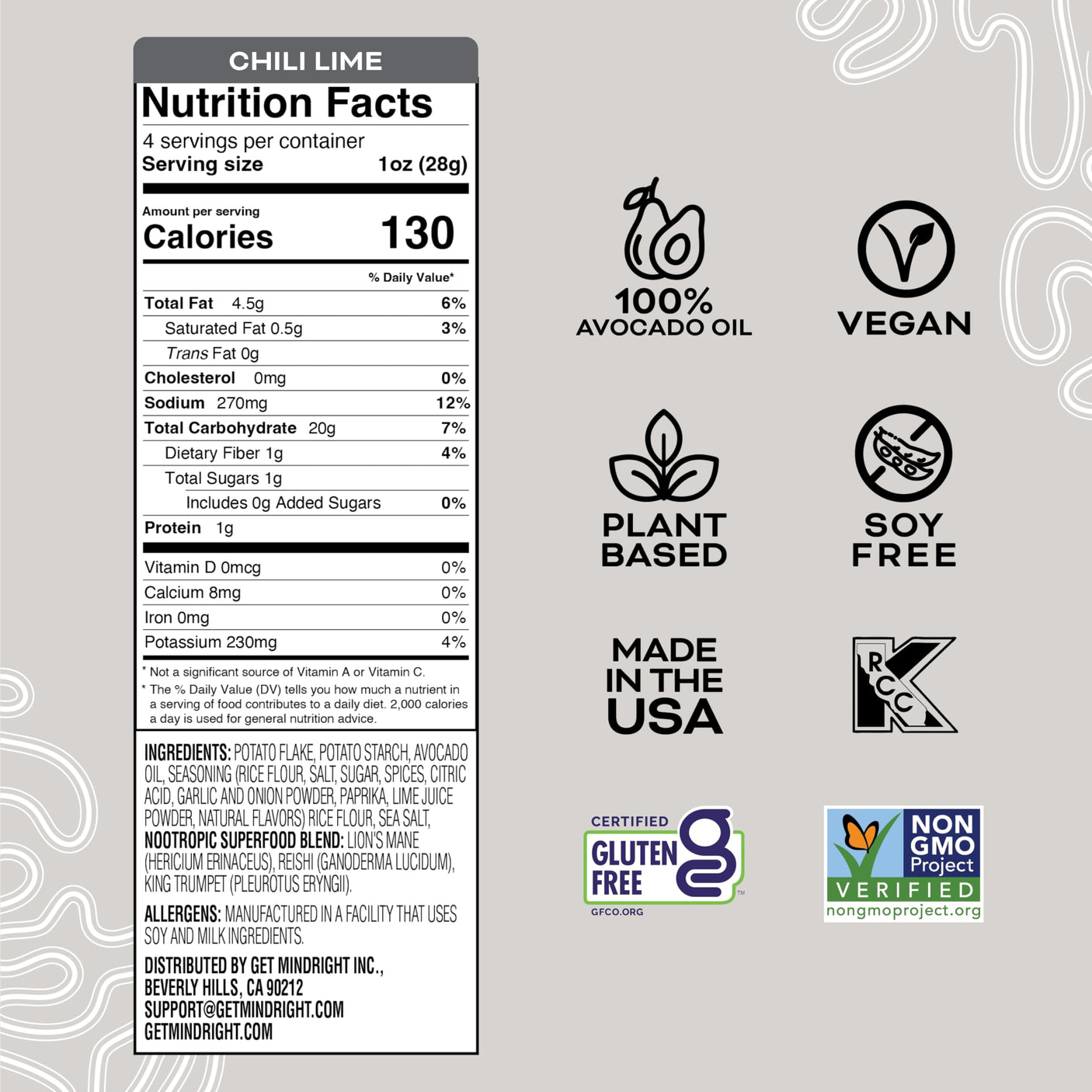 MINDRIGHT Superfood Vegan Nootropic Snack Popped Veggie Chips Variety Pack - Gluten Free Non-Gmo Grain Free - Brain Food Healthy Chips To Help Enhance Mood, Energy & Focus (4oz, 4 Pack)