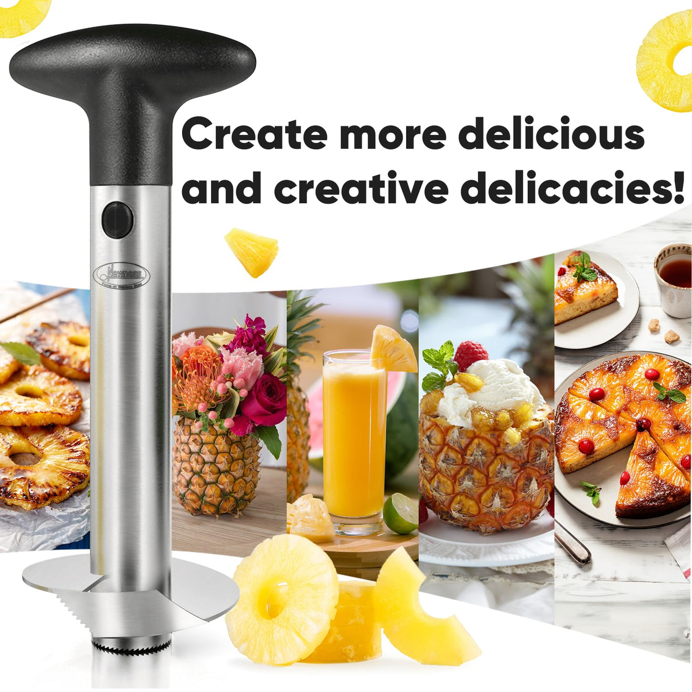 Pineapple Corer, [Upgraded, Reinforced, Thicker Blade] Newness Premium Pineapple Corer Remover (Black)
