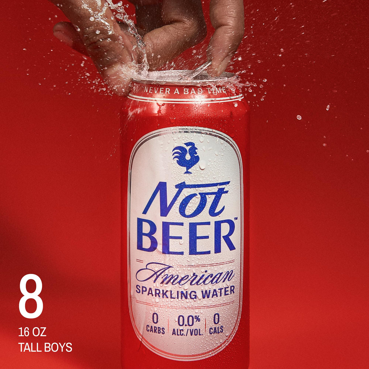 Not Beer American Sparkling Water, Original, 99.9% Pure, Mineral & Electrolyte Blend, Unflavored Carbonated Water, Made in America, Plain Sparkling Water, 16 Oz Tallboy Cans, 8 Pack