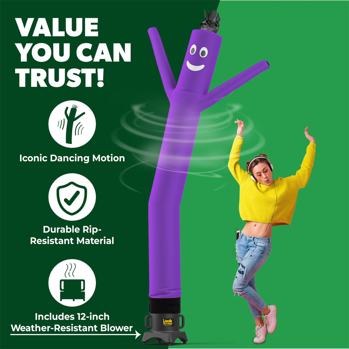 LookOurWay Air Dancers Wacky Waving Inflatable Tube Man Set - 10 Feet Tall Inflatable Dancing Man with Blower - Red