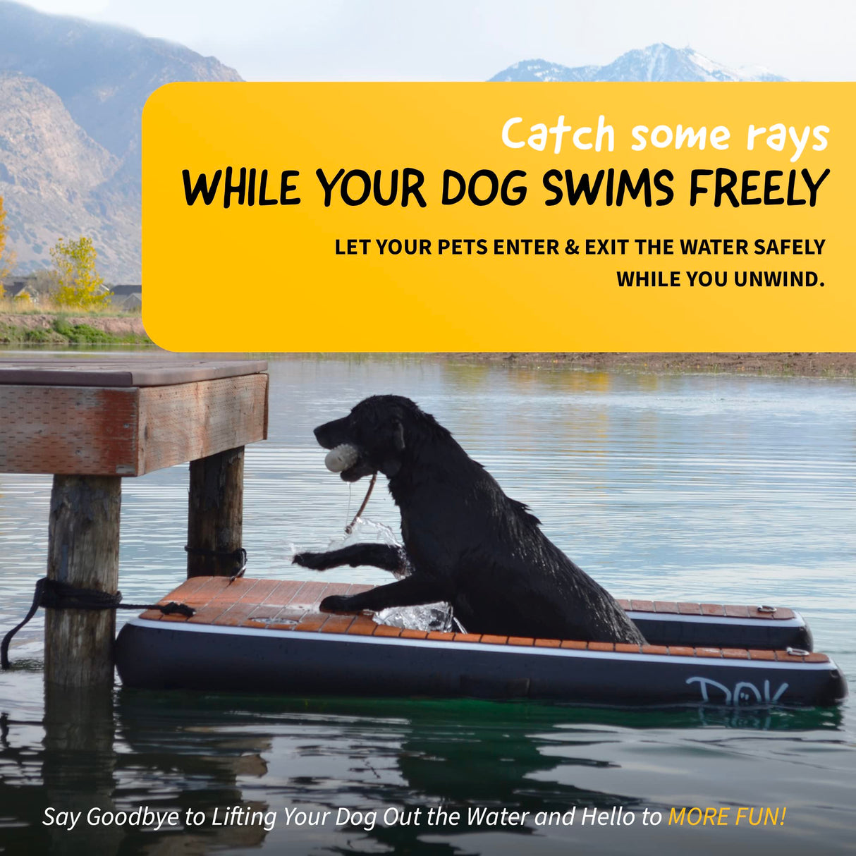 DOK Dog-DOK Inflatable Dock Platform: Safe & Easy Water Access for Dogs Up to 230 lbs; Floating Non-Slip EVA Foam with Dog Boat Ramp for Pool, Dock, & Lake | Military Grade & High Visibility