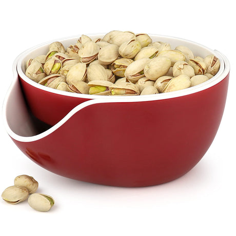Pistachio Bowl, Snack Serving Dish, Double Peanut Bowl with Nut Seeds Shell Candy Storage, Green