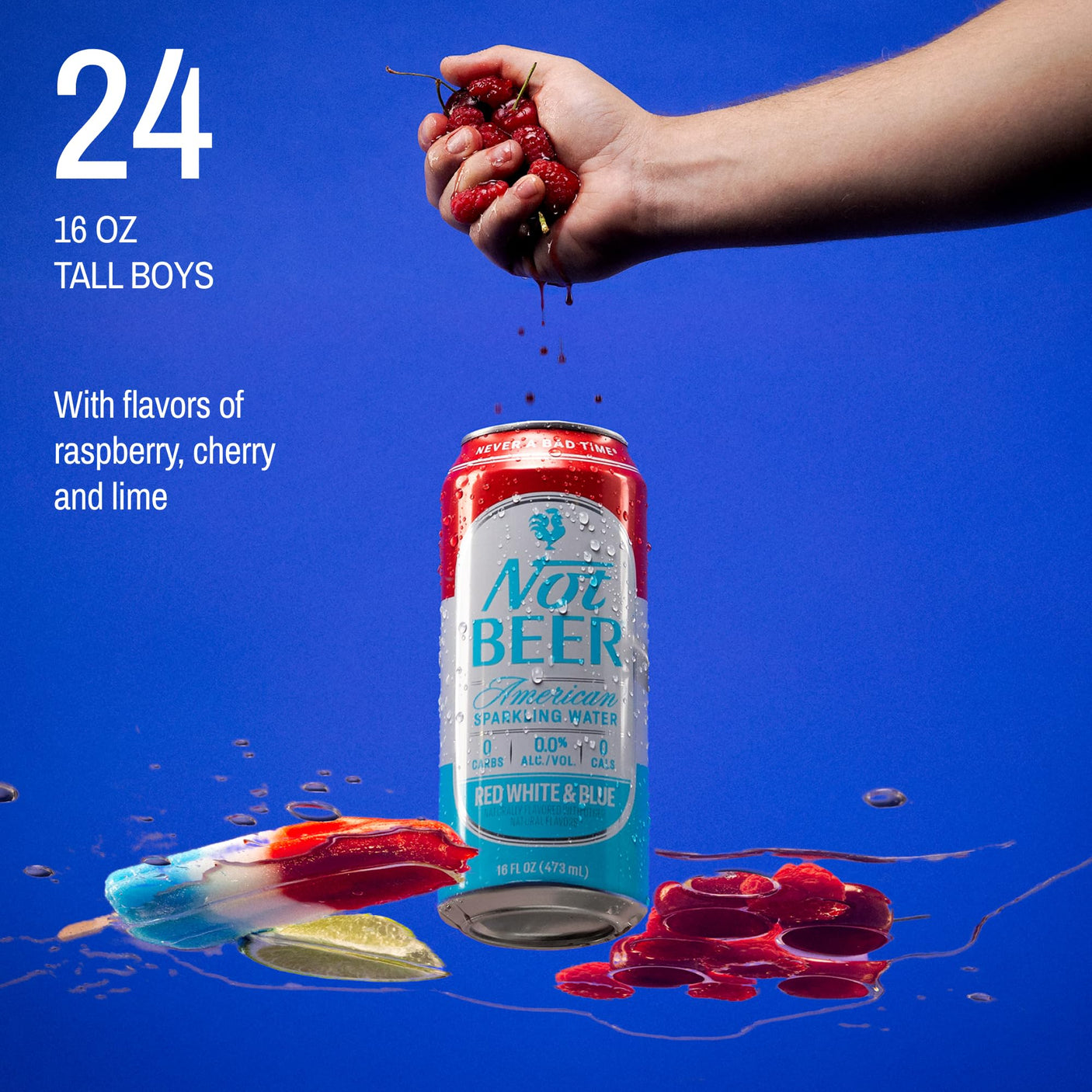 Not Beer American Sparkling Water, Original, 99.9% Pure, Mineral & Electrolyte Blend, Unflavored Carbonated Water, Made in America, Plain Sparkling Water, 16 Oz Tallboy Cans, 8 Pack