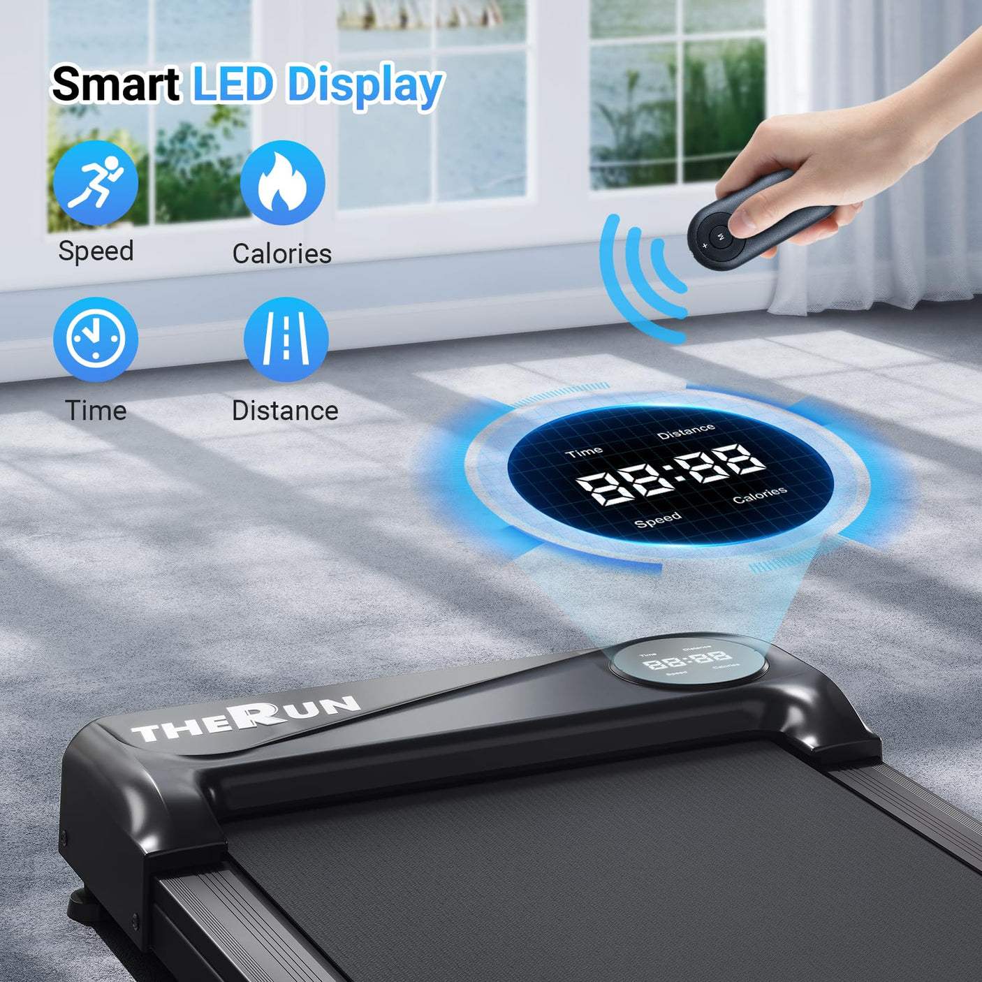 THERUN Walking Pad Treadmill Under Desk, Portable Mini Treadmill for Home/Office, Walking Pad Machine with 2.5HP and 265 lbs Weight Capacity Remote Control LED Display