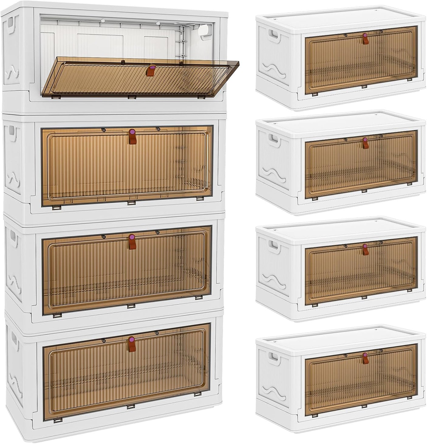 4 Tier Storage Bins with Lids 103QT - Stackable Storage Containers with Wheels, Folding Storage Boxes, Stackable Storage Bins, Closet Organizers and Storage for Living Room,Office