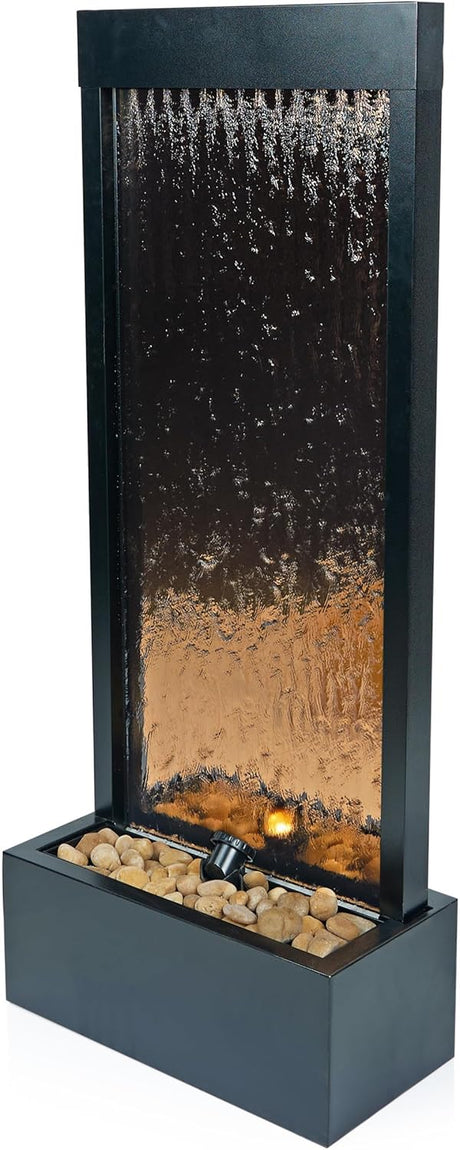 Alpine Corporation Mirror Waterfall Fountain with Stones and Lights - Zen Indoor/Outdoor Decor for Office, Living Room, Patio, Entryway - 72 Inches