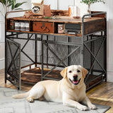 Dog Crate Furniture, 43 Inch Large Dog Kennel End Table with 3 Drawers, Heavy Duty Dog Crate for Large Dogs, Wooden Decorative XL Dog Cage Indoor 43.3" L x 27.6" W x 35.7" H (Rustic Brown)