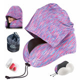 Travel Pillow with Extra Large Hood for Airplane Long Flights Privacy and Comfort Memory Foam with Velvet Cover for Road Trip Head&Neck Support for Plane Office Cars Sleeping & Rest (Pink)
