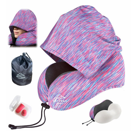 Travel Pillow with Extra Large Hood for Airplane Long Flights Privacy and Comfort Memory Foam with Velvet Cover for Road Trip Head&Neck Support for Plane Office Cars Sleeping & Rest (Pink)