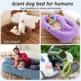 Human Dog Bed, Large Dog Beds for Humans Size Fits You and Pets, Washable Faux Fur Orthopedic Human Pet Bed for People Doze Off, Napping, Present Pillow, Blanket, Strap - Khaki