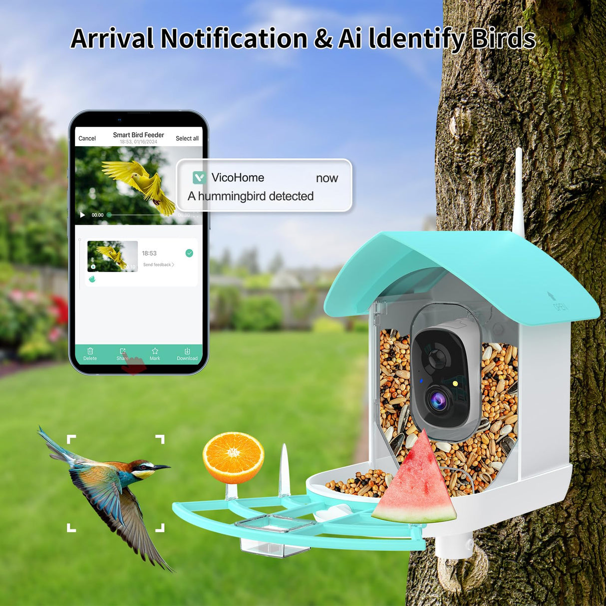 Bird Feeder with Camera,AI Identify Birds Species,Smart Birds Camera with Solar Powered,Auto Record 2K Birds Video in Backyard,Instant Notifications,Ideal Gifts for Family and Bird Lovers,Navy Blue