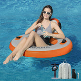 Round Floating Ring Inflatable Water Hammock Heavy Duty River Floats Lake Raft for Adults Tanning Pool Lounger Float Island Platform Pad Mat for Party
