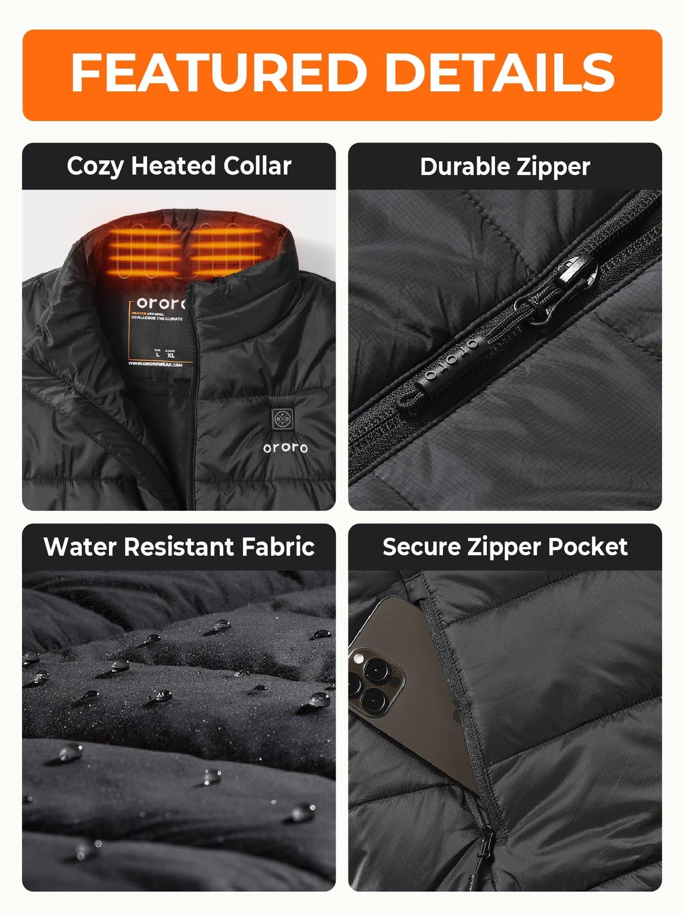 ORORO Men's Lightweight Heated Vest with Battery Pack (Charger Not Included)