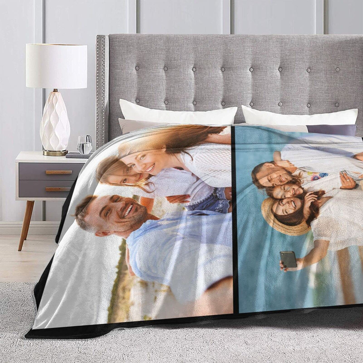 Custom Blanket with Photo Text Personalized Bedding Throw Blankets Customized Flannel Fleece Blankets for Family Birthday Wedding Gift Fits Couch Sofa Bedroom Living Room (1 Photos, 40"x50")