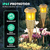 Flickering Flames Solar Powered Lights - Upgraded Solar Torches Waterproof Outdoor Decorative Lighting Auto On/Off, Handmade Bamboo Finish, 2-Pack