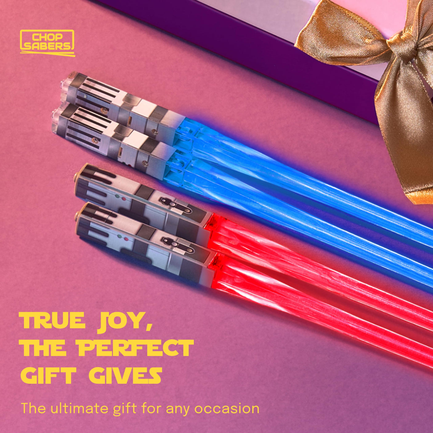 LIGHTSABER CHOPSTICKS LIGHT UP STAR WARS LED Glowing Light Saber Chop Sticks REUSABLE Sushi Lightup Sabers Bright LEDs - 8 Color Modes - 2 Pairs