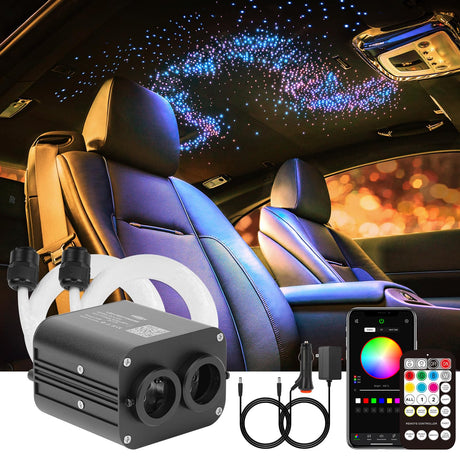 CHINLY Two-Color 1000pcs Twinkle Starlight Headliner Kit 1000 Piece Star Lights for Car,13.1ft Car Star Lights,APP RGBW Fiber Optic Lights Starlights Headliner Kit for Home Theater