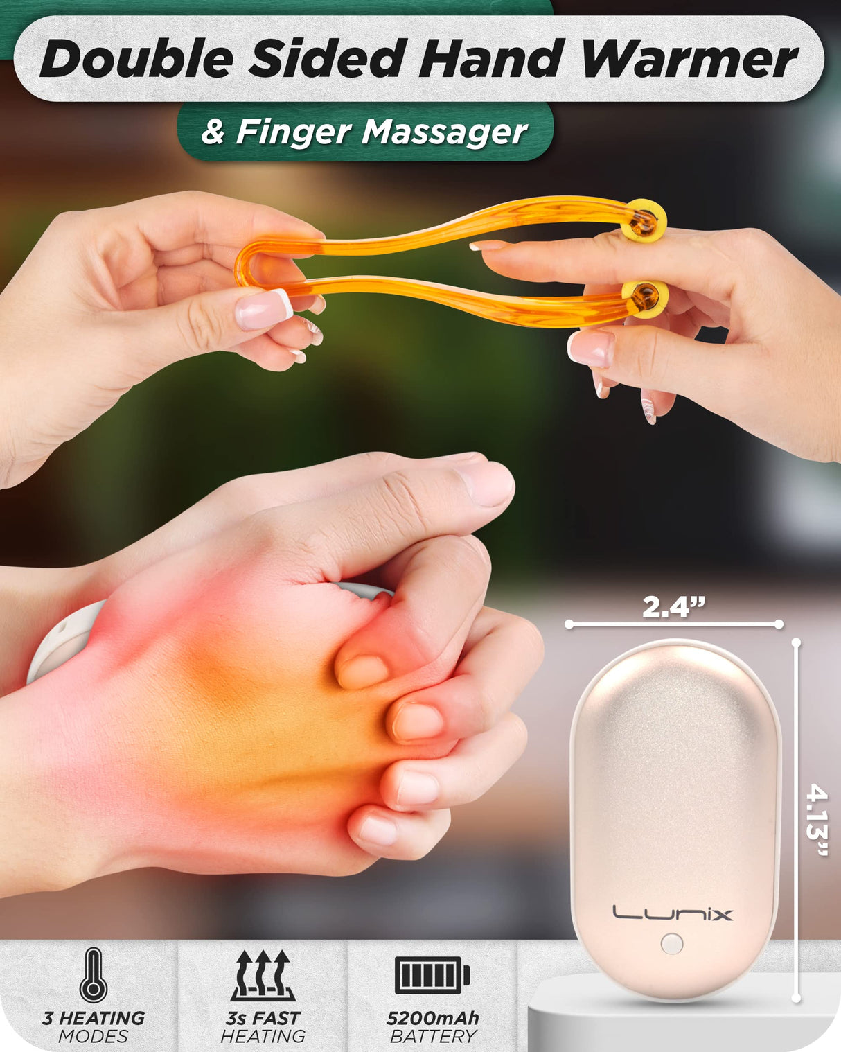 Lunix LX3 Cordless Electric Hand Massager with Compression, 6 Levels Pressure Point Therapy Massager for Arthritis, Pain Relief, Carpal Tunnel and Finger Numbness, Shiatsu Massage Machine with Heat