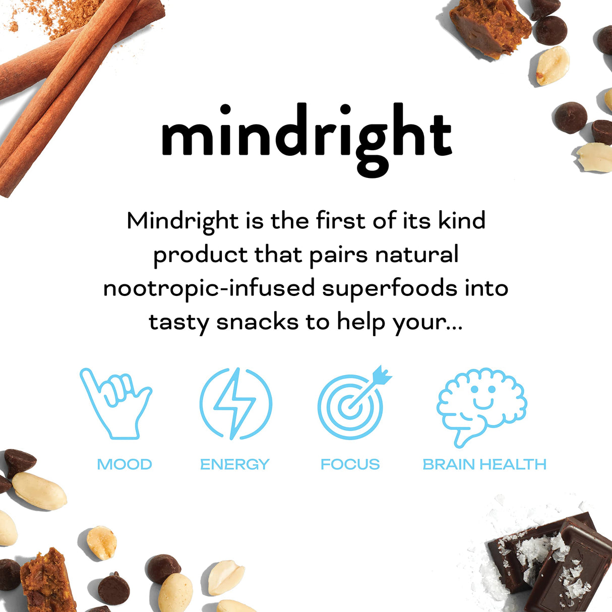 Mindright Superfood Vegan Protein Bar | Gluten Free, Non-Gmo, Low Sugar | Brain Food Snack to Enhance Mood, Energy, and Focus | Pack of 12 (Peanut Butter Cup)