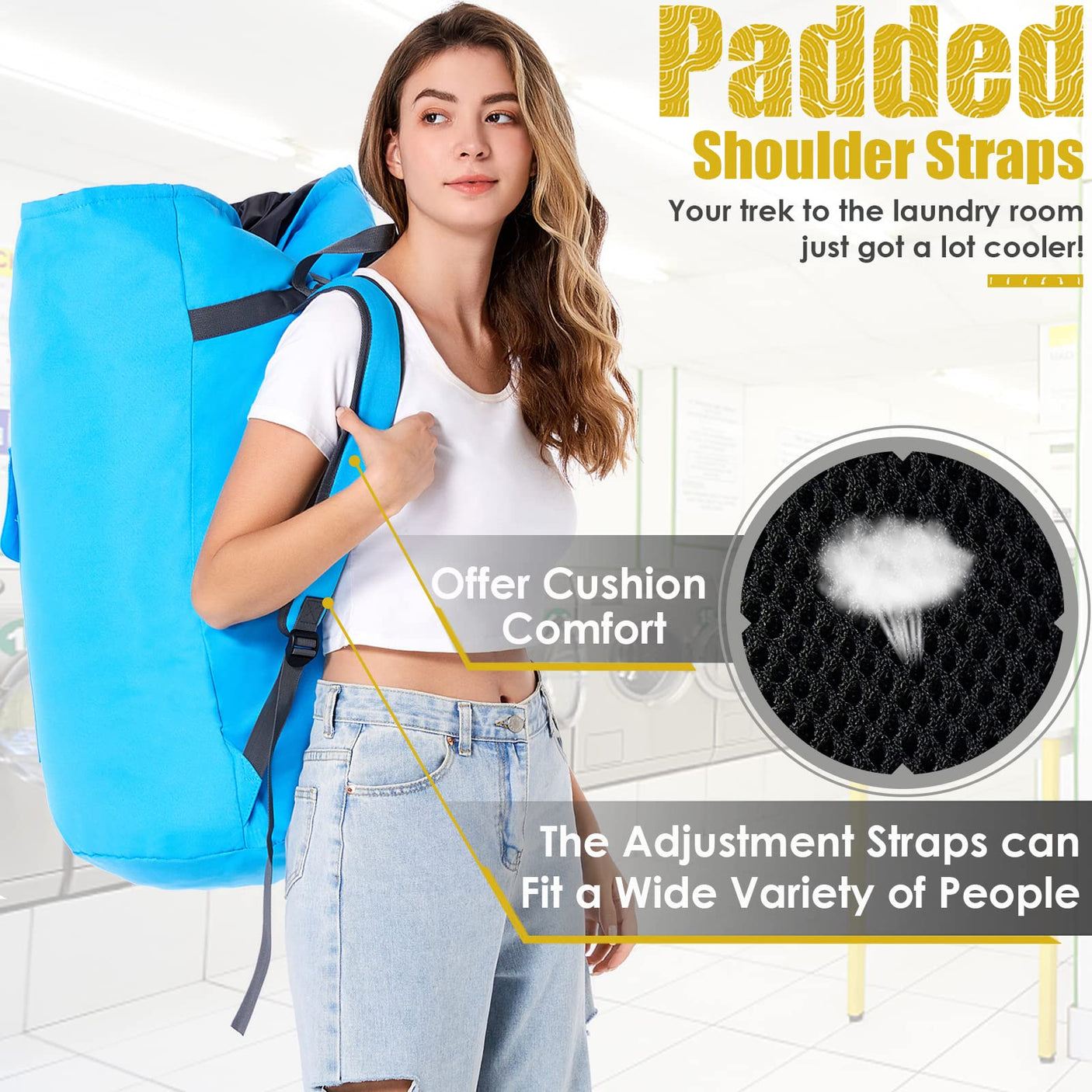 Laundry Bag Backpack Extra Large, 115L Laundry Backpack with Padded Shoulder Strap, Sturdy Travel Laundry Bags, Hanging Laundry Bag for College Dorm, Apartment, Clothes Hamper Bag for Laundromat