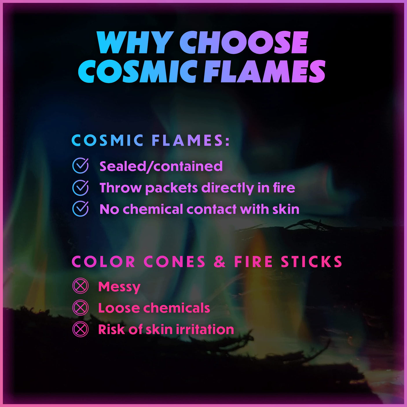 Magical Flames Fire Color Changing Packets for Fire Pit, Indoor/Outdoor Fireplace, Campfires, Bonfires - 25 Pack of Flame Color Changing Packets Camping Accessories