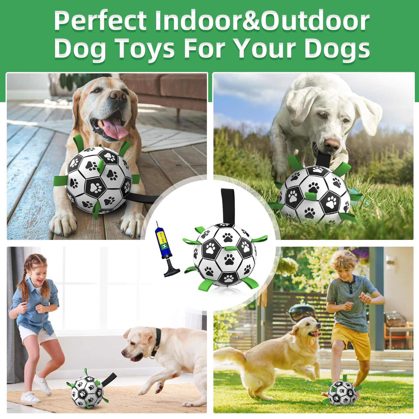 QDAN Premium Dog Toys Balls, Dog Soccer Ball with Straps, Dog Birthday Gifts, Herding Ball, Durable Balls for Small Medium Pet, Puppy Outdoor Toy, Pet Training Soccer Ball, World Cup Soccer (6 Inch)