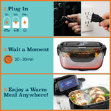 TRAVELISIMO Electric Lunch Box for Adults 80W Heated Lunch Box For Men 1.5L Stainless Steel Portable Food Warmer, 12/24/110V Electric Food Warmers for Travel & Work, Loncheras Para Hombres de Trabajo