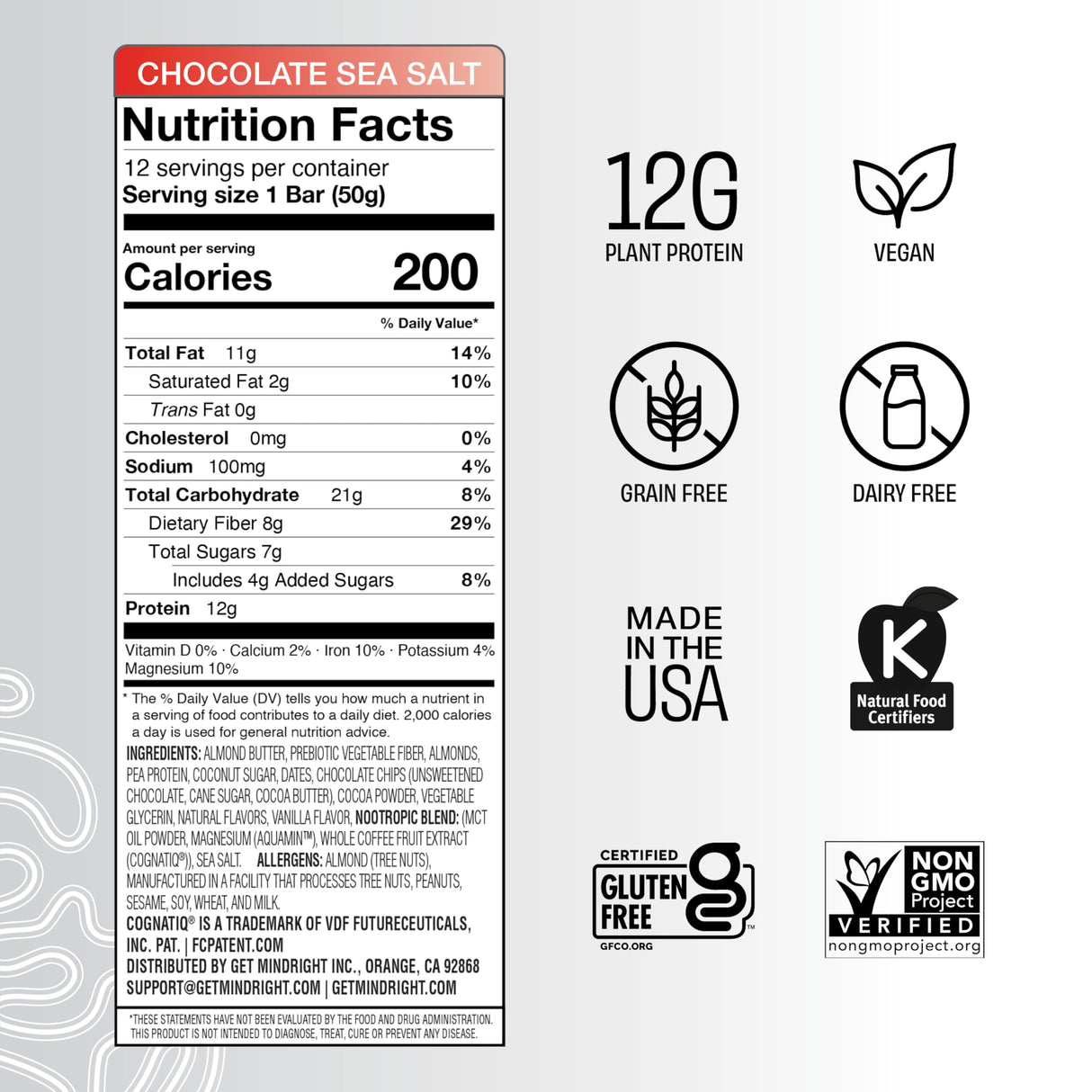 Mindright Superfood Vegan Protein Bar | Gluten Free, Non-Gmo, Low Sugar | Brain Food Snack to Enhance Mood, Energy, and Focus | Pack of 12 (Peanut Butter Cup)