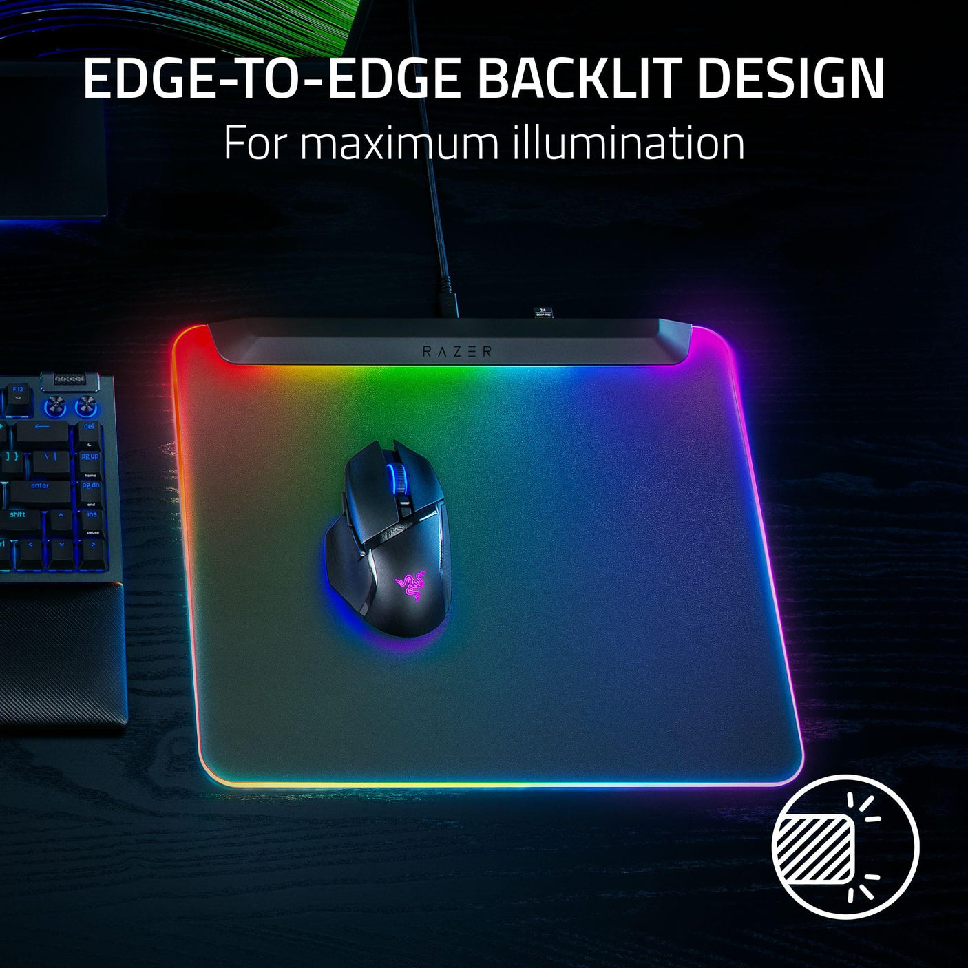Razer Firefly V2 Pro Fully Illuminated RGB Gaming Mouse Mat: Backlit Design - 15 Zone Chroma Lighting - USB 2.0 Port - Detachable USB Type C Cable - Micro Textured Surface - Anti Slip Base