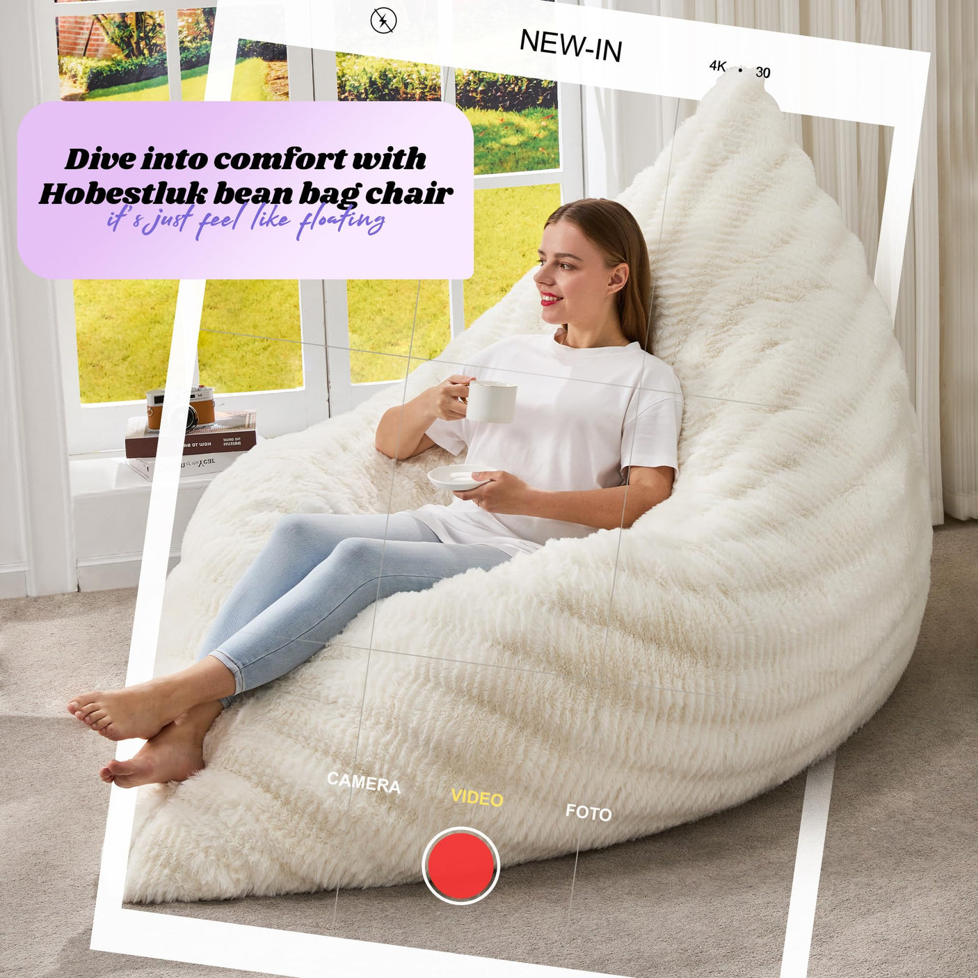 Hobestluk 3 in 1 Bean Bag Chair Giant Bean Bag Chairs Convertible Bean Bag Floor Cushion with Machine Washable Cover, Beanbag Chairs for Adult (Dark Grey)