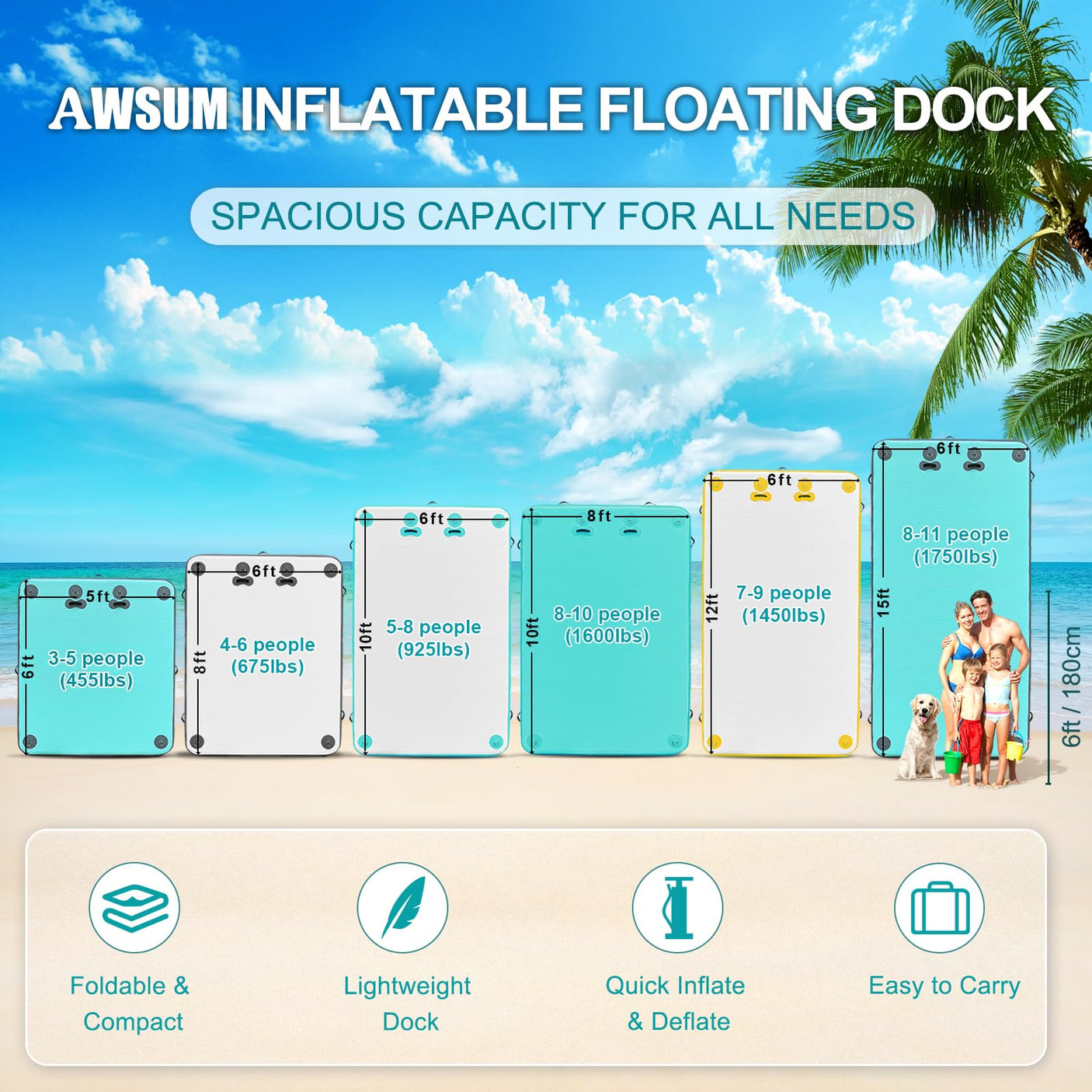 AWSUM Inflatable Floating Dock Air Dock Platform Floating Island Raft with None-Slip Surface for Pool Beach Ocean