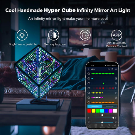 Infinity Hyper Cube LED Light LED Controller with Stand, Controller & Sound & App Reactive Table Lamp - Cool & Creative Multicolor Decorative Mirror Art Desk Night Light (Small 4Inchs)