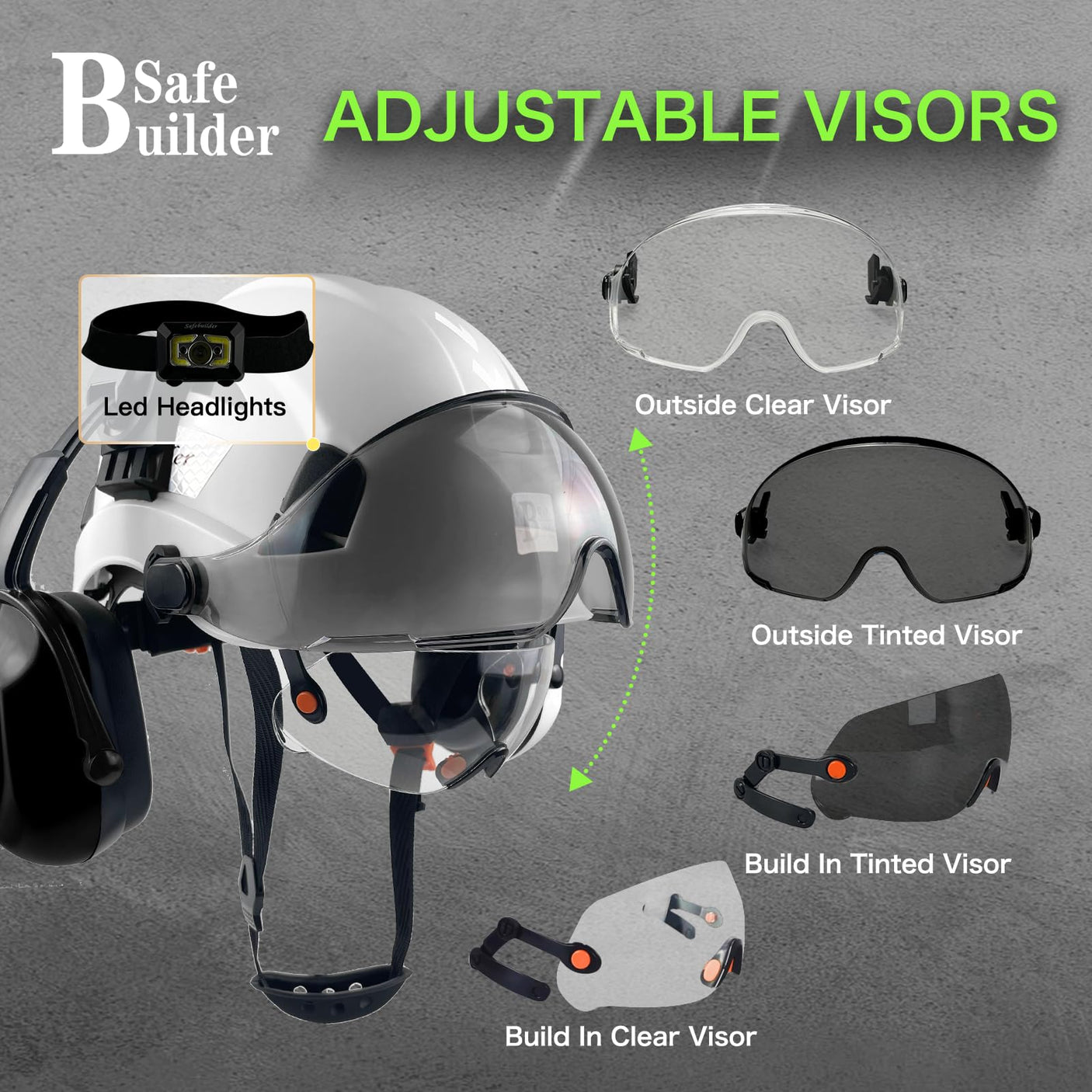 Industrial Safety Helmet with Visor Ear Muffs Hard Hat with Visor Vented Hardhats Construction Work Head Protection ANSI