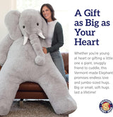 Vermont Teddy Bear Giant Elephant Stuffed Animal - 6 Foot Big Stuffed Elephant Plush from Giant Cuddle Collection - Collectible Plushies for Kids & Adults | Crafted in The USA