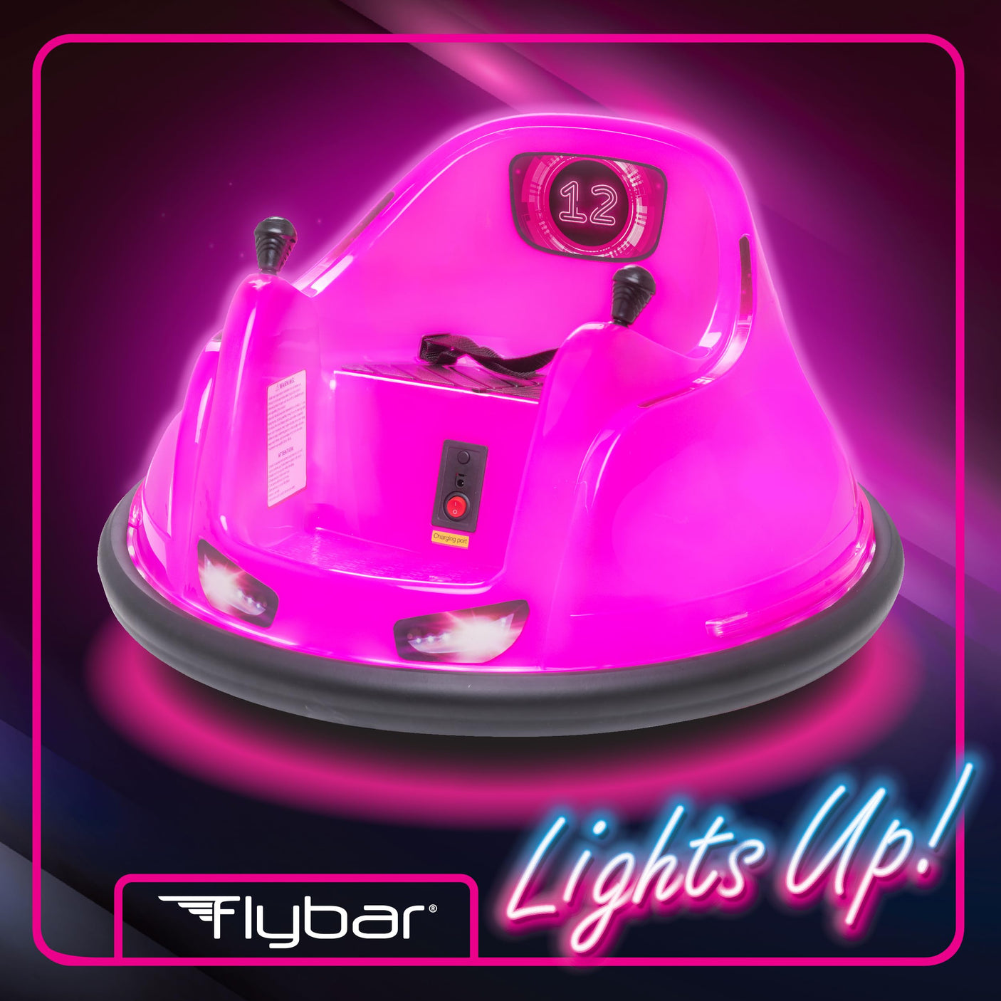 Flybar 6V Blue Glow Bumper Car for Kids – LED Ride-On Toy with 360° Spin, Rechargeable Battery, and Soft Rubber Bumpers – Safe Indoor Fun for Toddlers Ages 1.5+, Up to 66 lbs