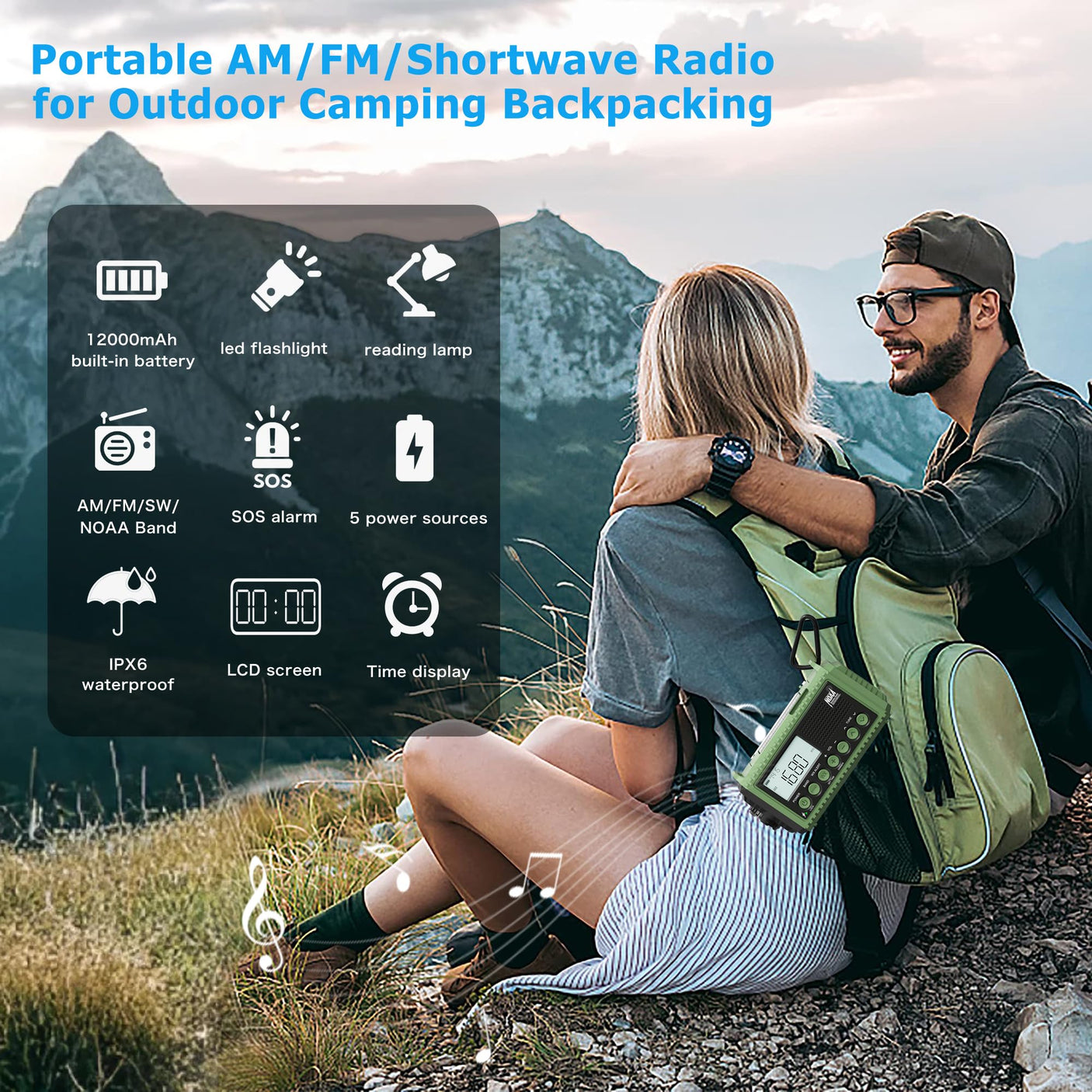 NOAA Weather Radio, Emergency Hand Crank Radio with Solar Charger, Portable Battery Operated AM FM Shortwave Radio with LED Flashlight, USB Charger, Earbud Jack, SOS Alert for Home Survival Hurricane
