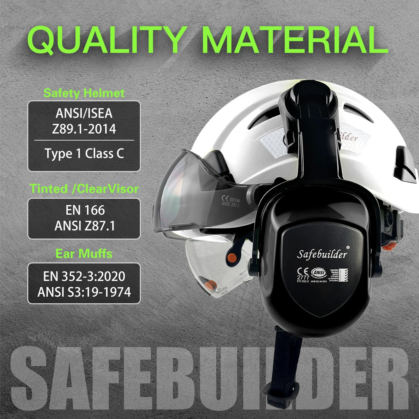 Industrial Safety Helmet with Visor Ear Muffs Hard Hat with Visor Vented Hardhats Construction Work Head Protection ANSI